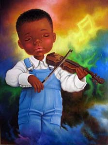 Bambino di colore che suona il violino